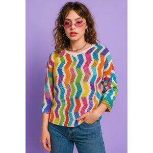 Vintage Missoni-Style Colorful Zigzag Sweater by Design Options | Retro 90s Knit